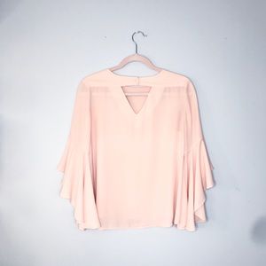 Suzy Shier Pink Blouse with Ruffle Bell Sleeves